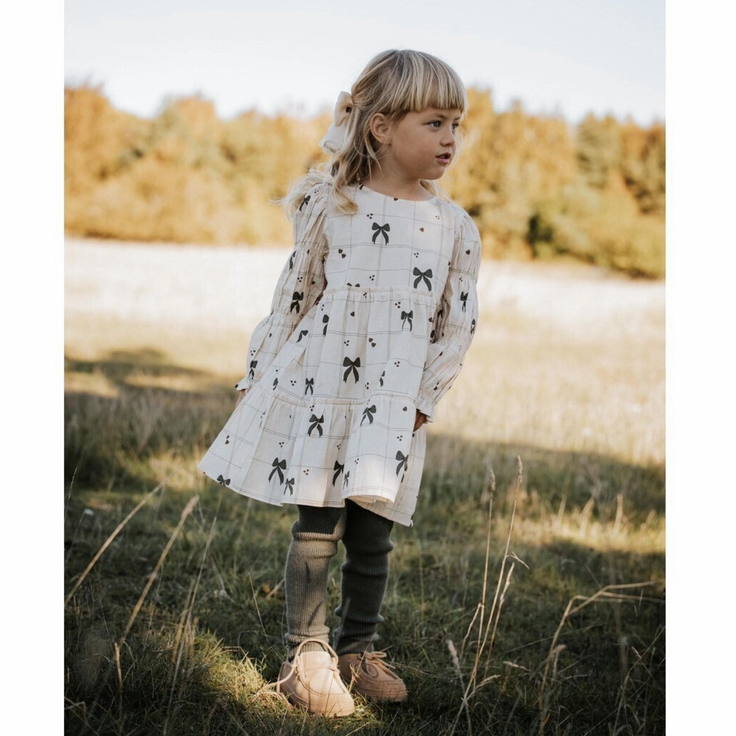 Functional Style Chic Rhythm Fliink Sandshell Aop. Bow Dress