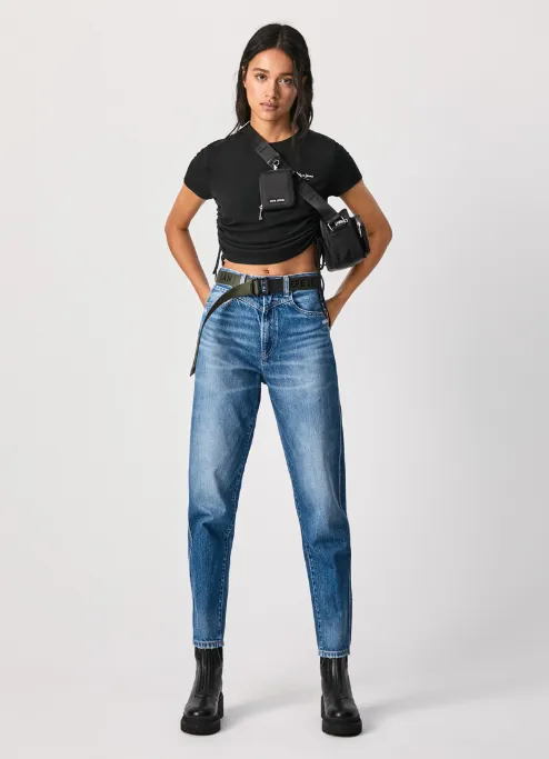 StretchFabric Tapered ankle PepeJeans Rachel Baloon Fit High Waist Jeans PL203739HH6 denim