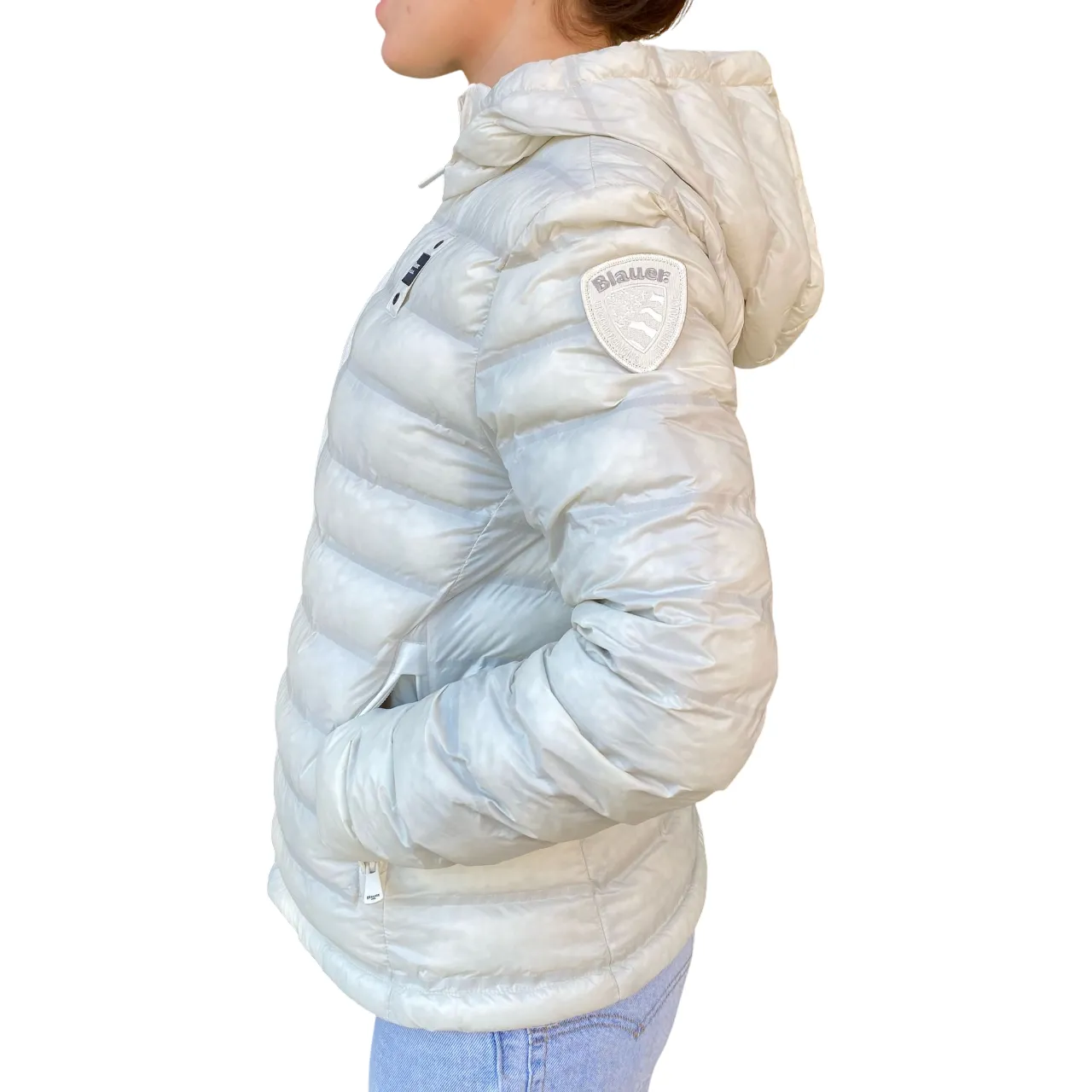 Pink Blauer giubbino da donna con cappuccio e cuciture nastrate Ellis 25SBLDC02232 007104 112 panna