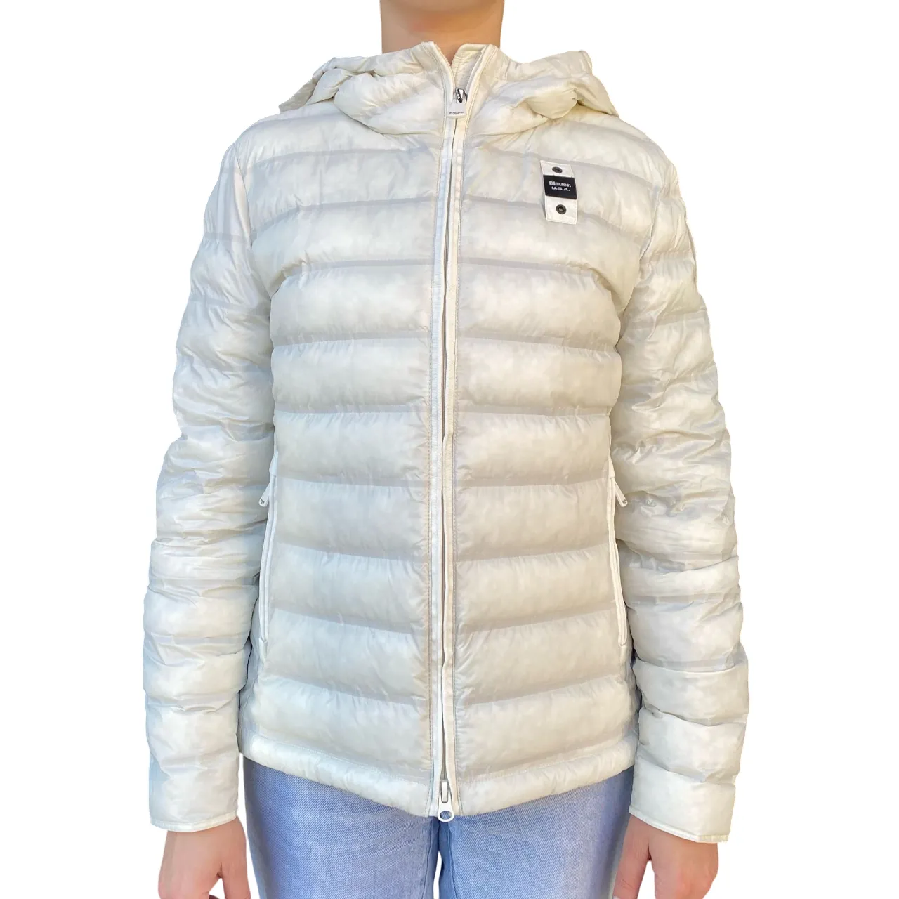 Blauer giubbino da donna con cappuccio e cuciture nastrate Ellis 25SBLDC02232 007104 112 panna muted shades coastal
