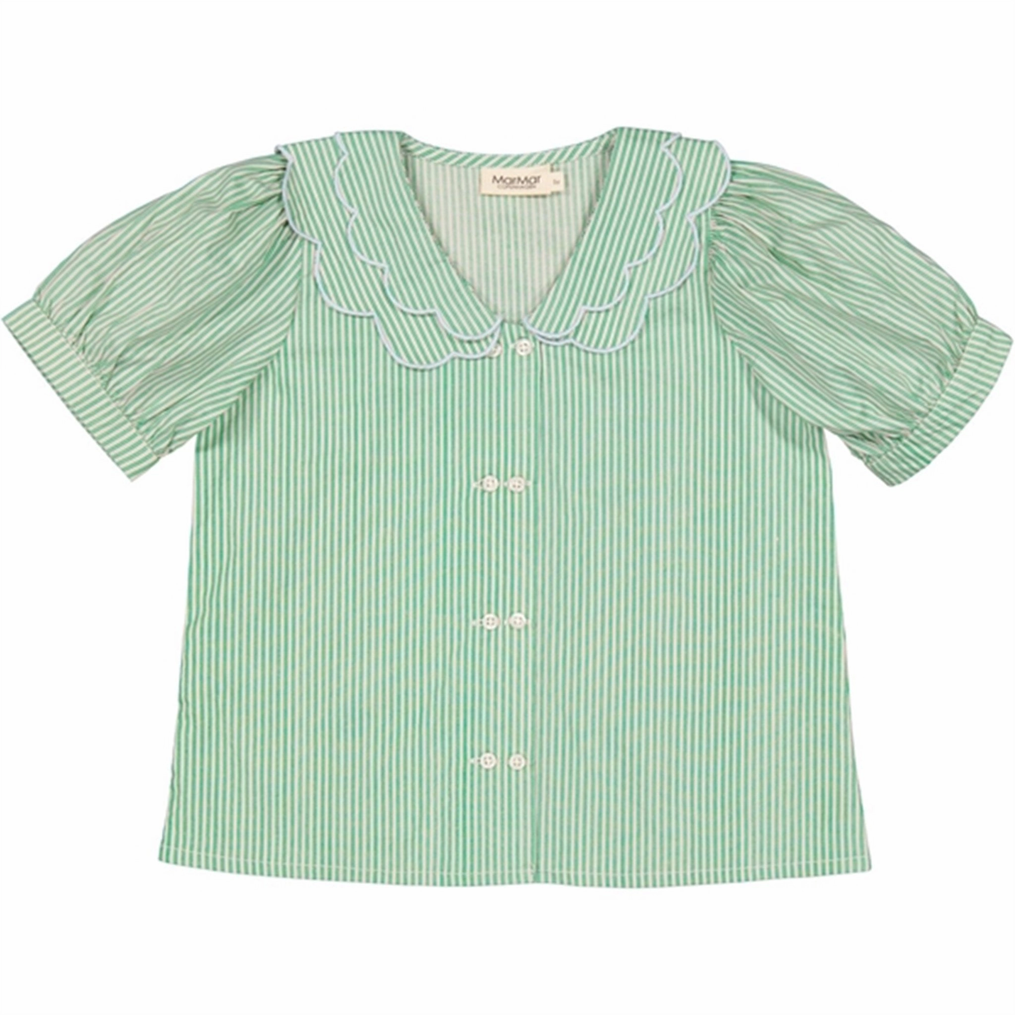 Soft Material Embellished Neckline MarMar Mint Leaf Stripes Taka Shirt