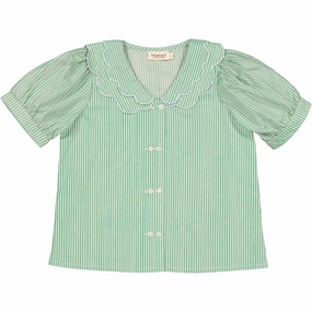 Soft Material Embellished Neckline MarMar Mint Leaf Stripes Taka Shirt
