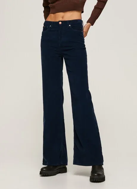 Pepe Jeans Pantaloni da donna svasati in velluto a coste Willa Cord PL2115850 594 dulwich ReinforcedKnees clean design