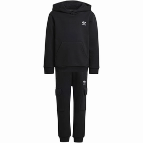 Street Style Pocketed adidas Originals Black Hoodie Fz Cargo Sweat Set