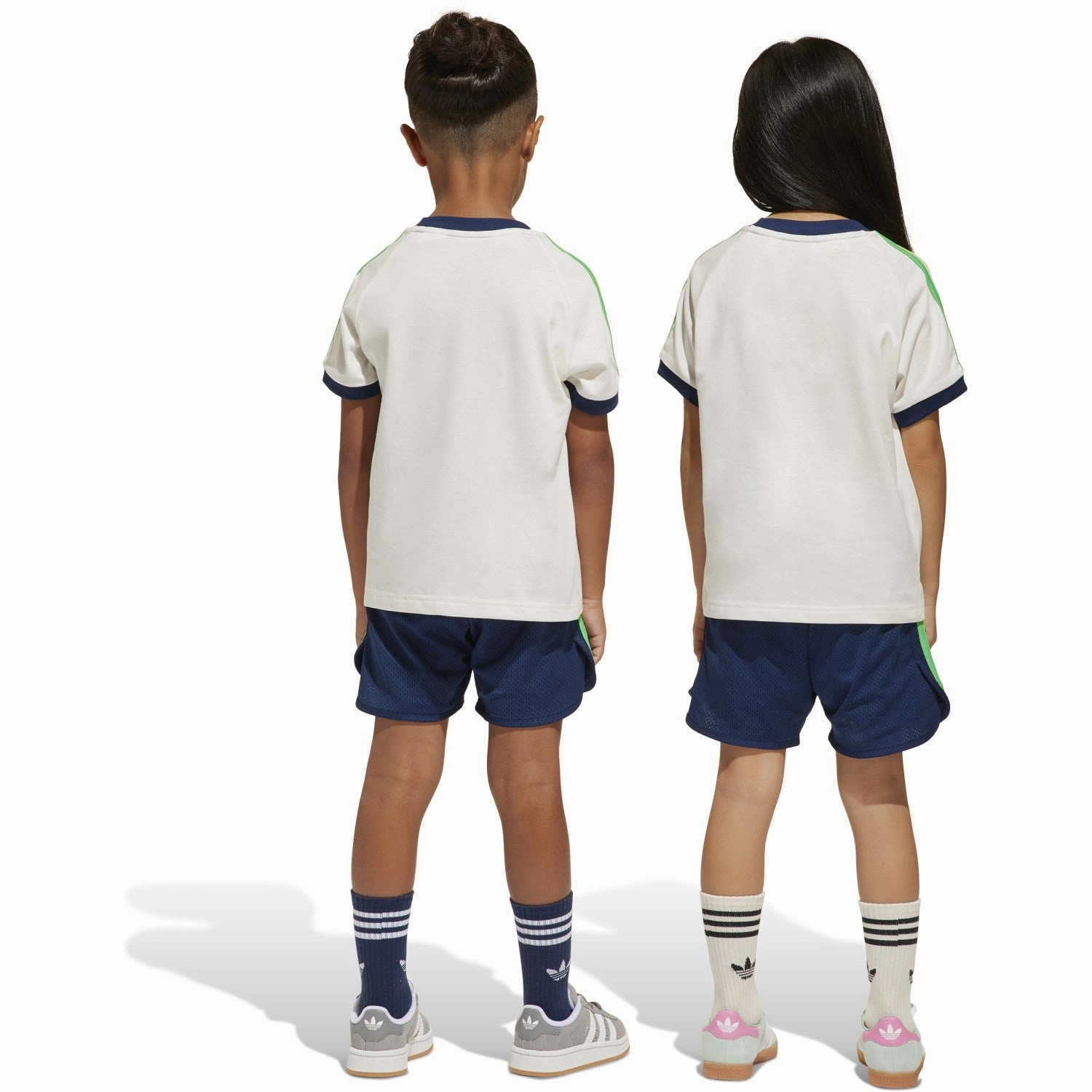 adidas Originals Cloud White/Night Indigo Shorts Tee Set Layered Shoulder Design soft fit