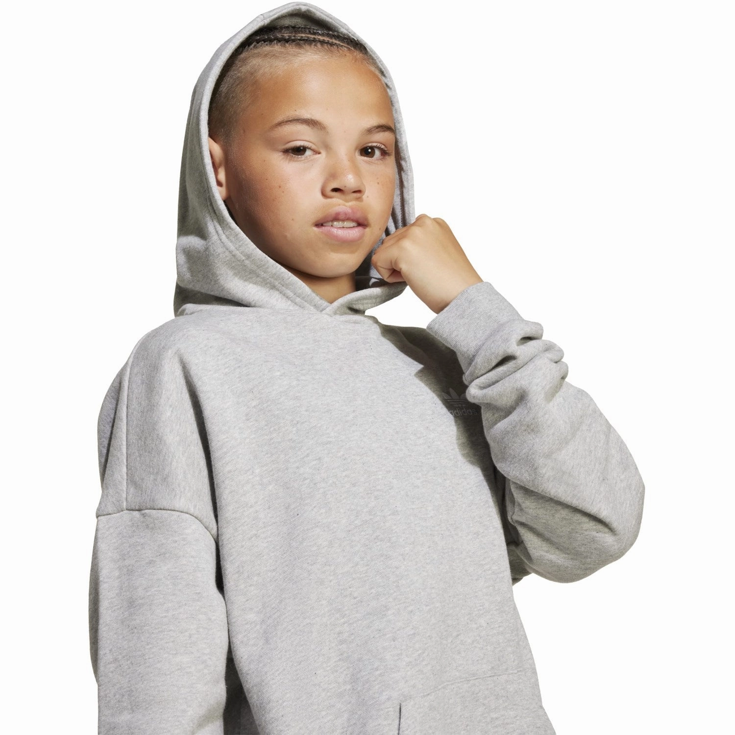 adidas Originals Medium Grey Heather/White Loose Hoodie Fl Graphic Ready Fabric