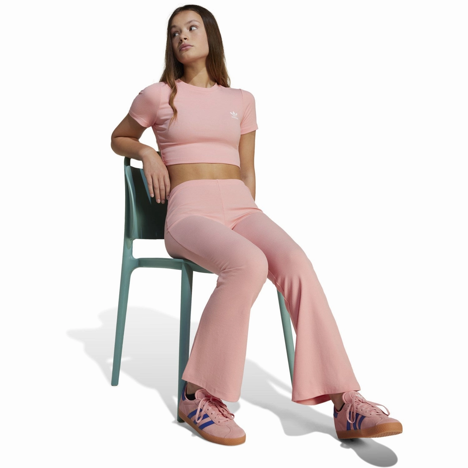 Raw Hem Finish Ethically Sourced Materials adidas Originals Semi Pink Spark Rib Crop Tee