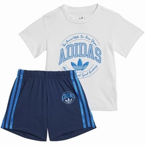 yoga clothes earthy shades adidas Originals White/Night Indigo Shorts Tee Set