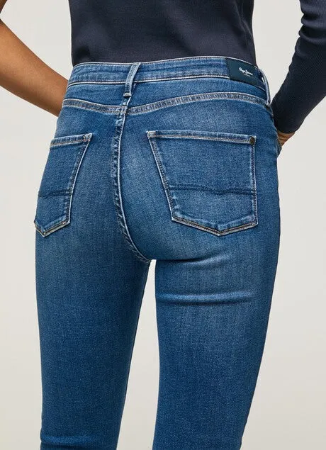 Pepe Jeans Pantalone Jeans da donna a vita alta e gamba larga PL204156CQ52 000 denim TemperatureRegulation Layered Panel Design