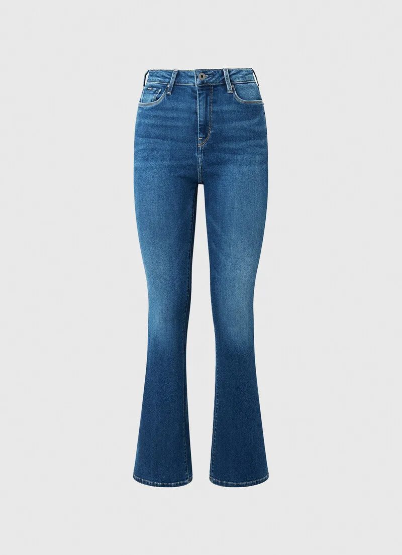 Pepe Jeans Pantalone Jeans da donna a vita alta e gamba larga PL204156CQ52 000 denim Tapered ankle