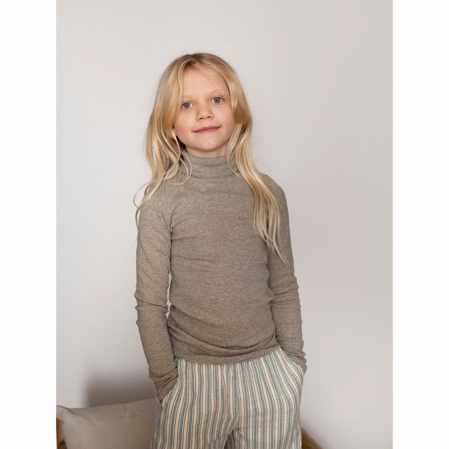 Luxurious Feel Winter Fashion Serendipity Taupe Turtleneck Blouse