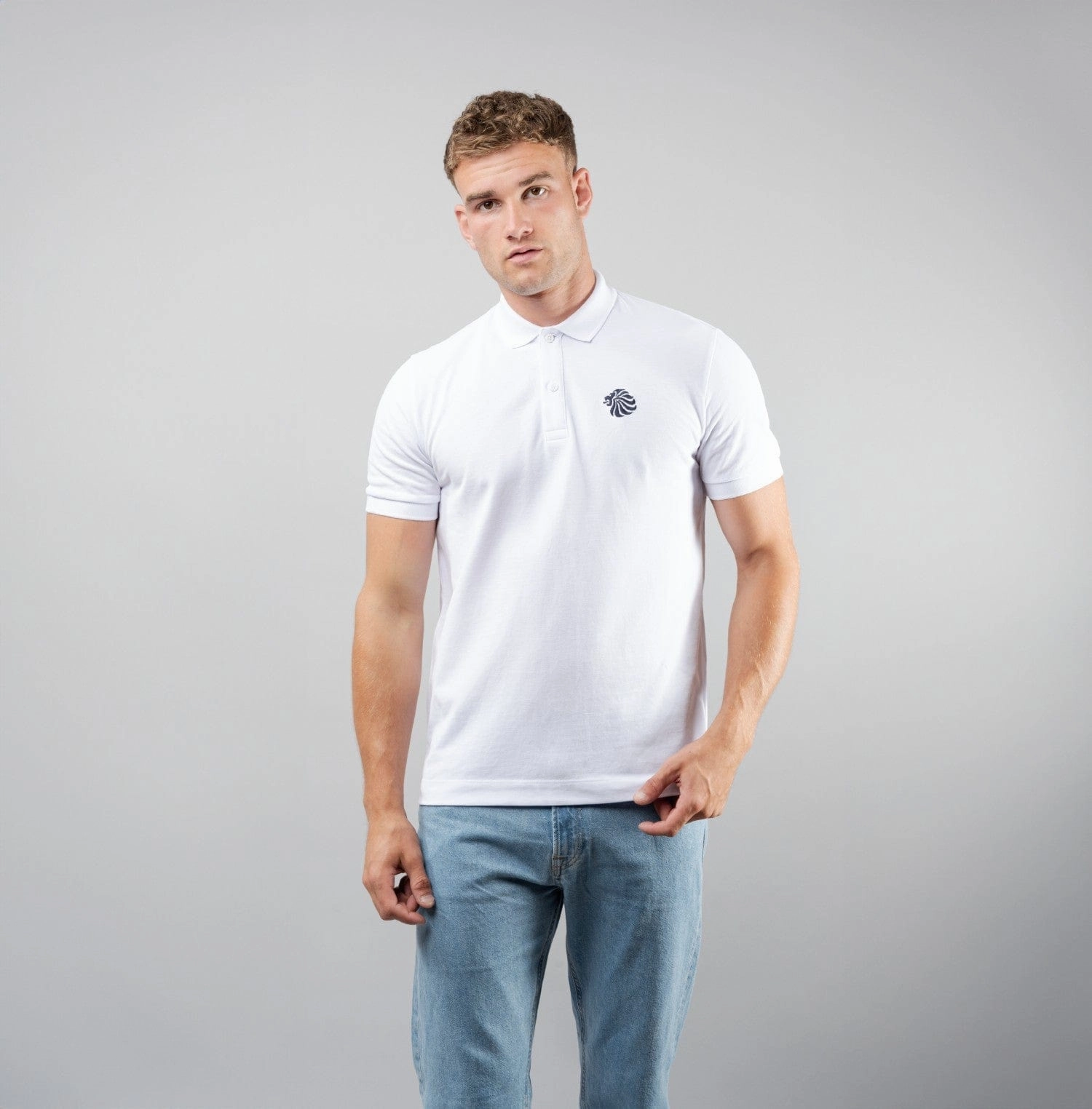 Adult Team GB Mono Lion Polo  - White Casual Fit Casual Essential