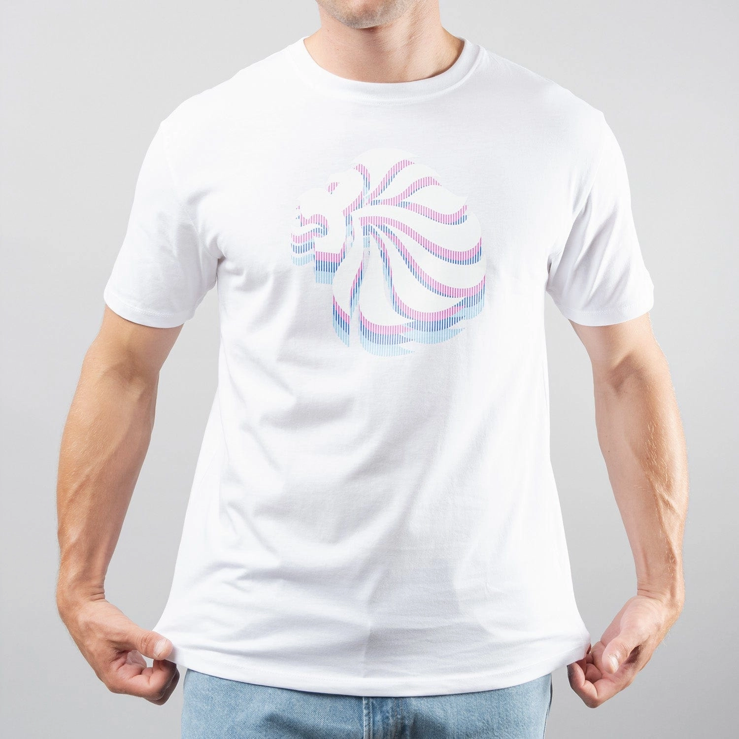 Adult Team GB Stacked Large Lion Graphic T-Shirt  - White Standard Body Fit Casual Fashion