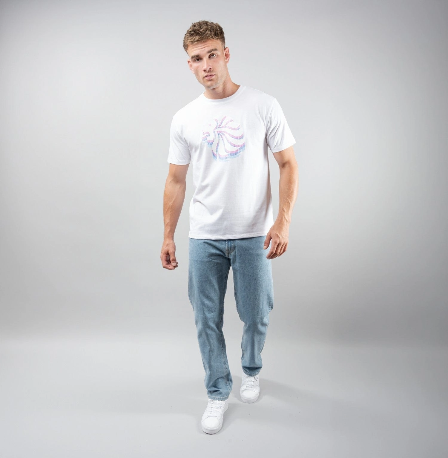 Adult Team GB Stacked Large Lion Graphic T-Shirt  - White Low Profile Collar