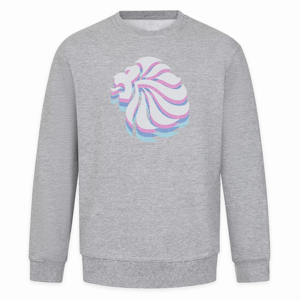 Mouse like Hip Hop Fashion Adult Team GB Stacked Large Lion Sweat  - Grey
