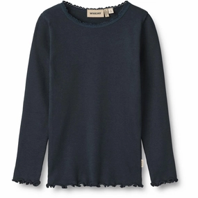 Sustainable Dye Process Classic Collar Wheat Navy Rib Blouse Reese