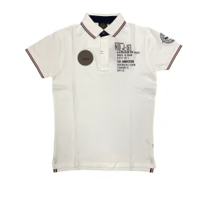 Performance Wear YarnDyed Construction Aeronautica Italiana polo manica corta da uomo con Tricolore Italia sul colletto e patch sul petto 010388U bianco