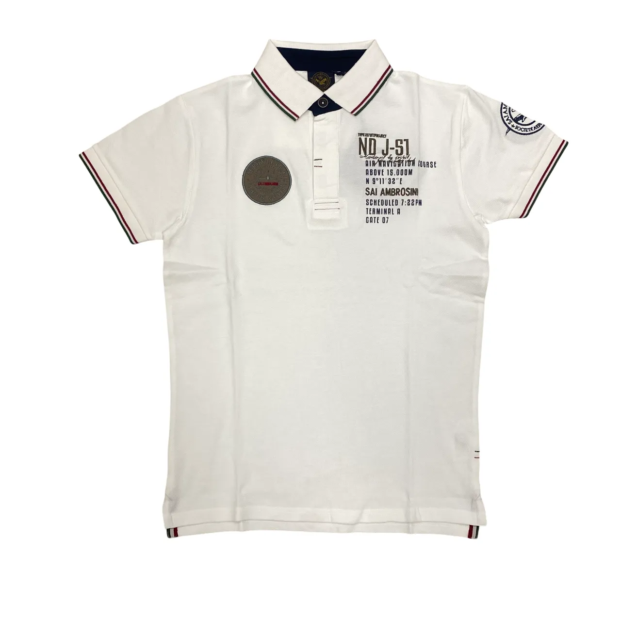 Aeronautica Italiana polo manica corta da uomo con Tricolore Italia sul colletto e patch sul petto 010388U bianco Breathable knit Weekend Casual