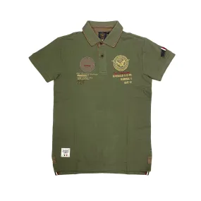 Aeronautica Italiana polo manica corta da uomo in cotone pique, patch e ricami 010387 verde militare Ventilated Side Panels Fashionable Fit