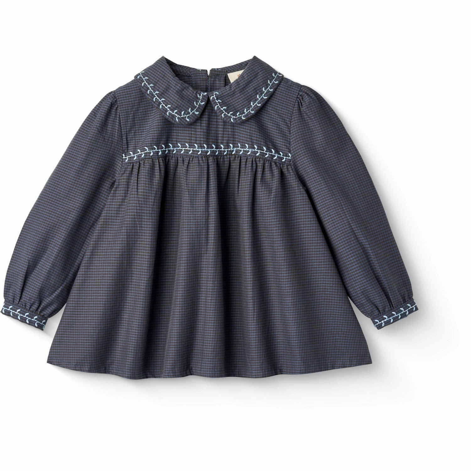 COPENHAGEN COLORS Brown/Blue Check Comb. Checkered Blouse W. Collar And Embroidery Non-irritating All-Weather Ready