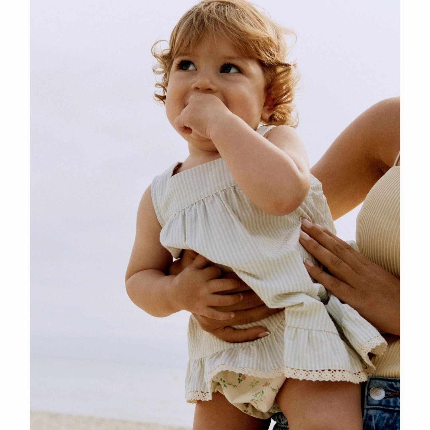 Happy Fit Wheat Summer Blue Stripe Dress Ruffle Ayla