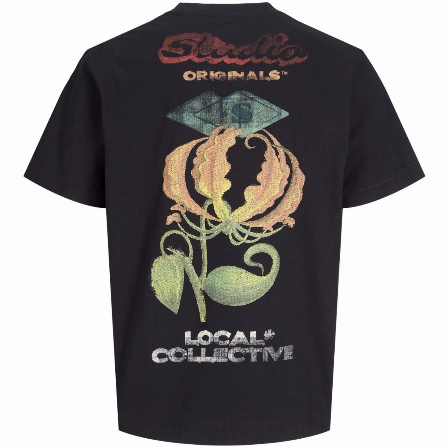 Jack & Jones Junior Black Retiro Back T-Shirt Crew Neck Soft and Cozy