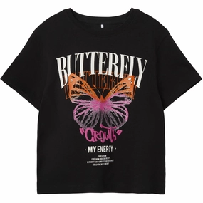 Name It Black Kasta Short Loose T-Shirt Natural Fiber Blend