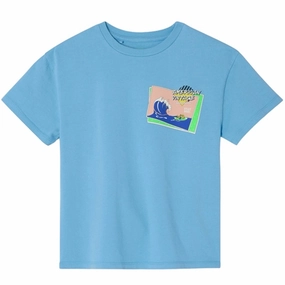 American Vintage T-shirt Droit Mc Col Rond Imprime Bleu Azur Vintage Sporty essentials