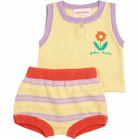 Bobo Choses Beige Flower Knitted Set Soft And Comfortable