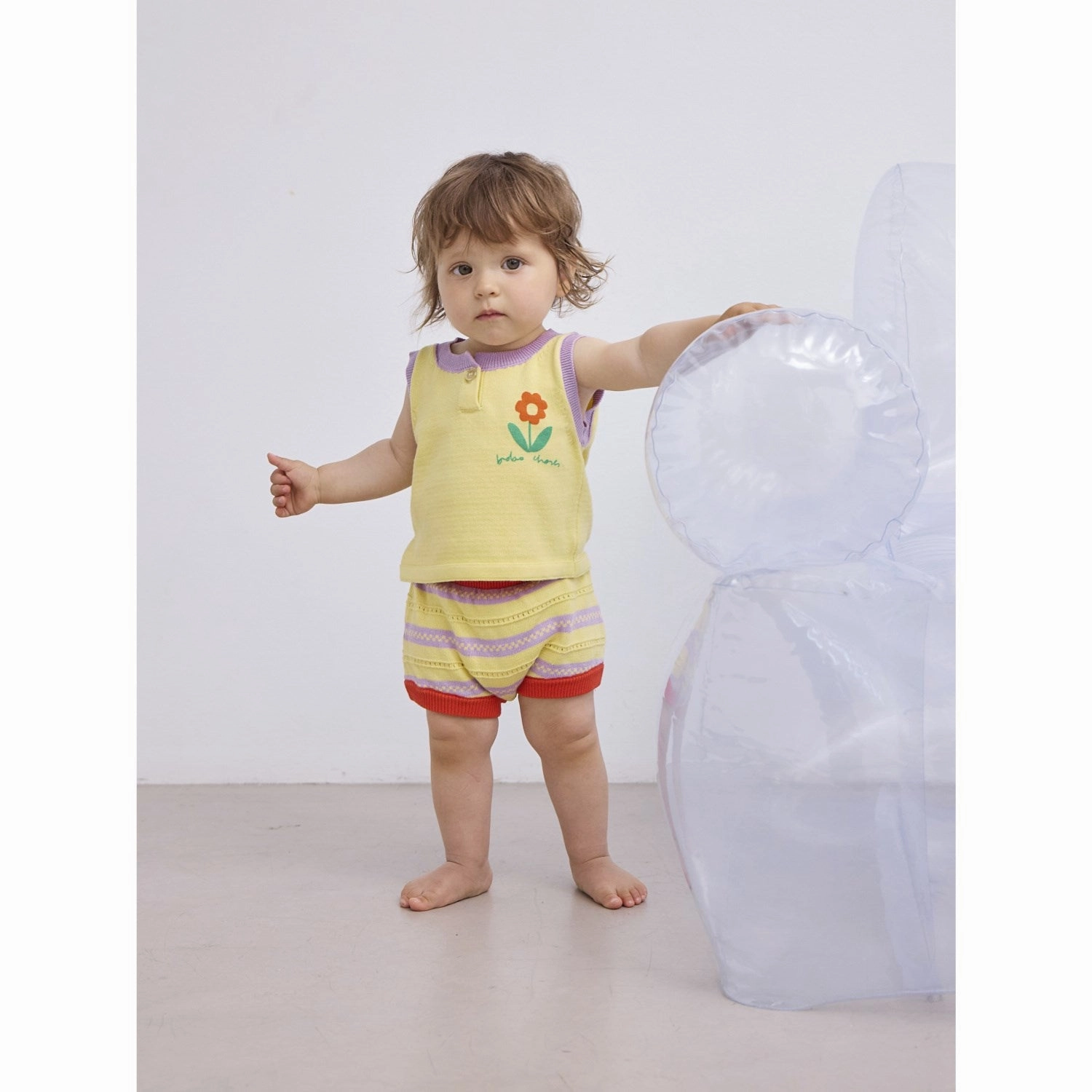 Casual Wear Trendy Basics Bobo Choses Beige Flower Knitted Set