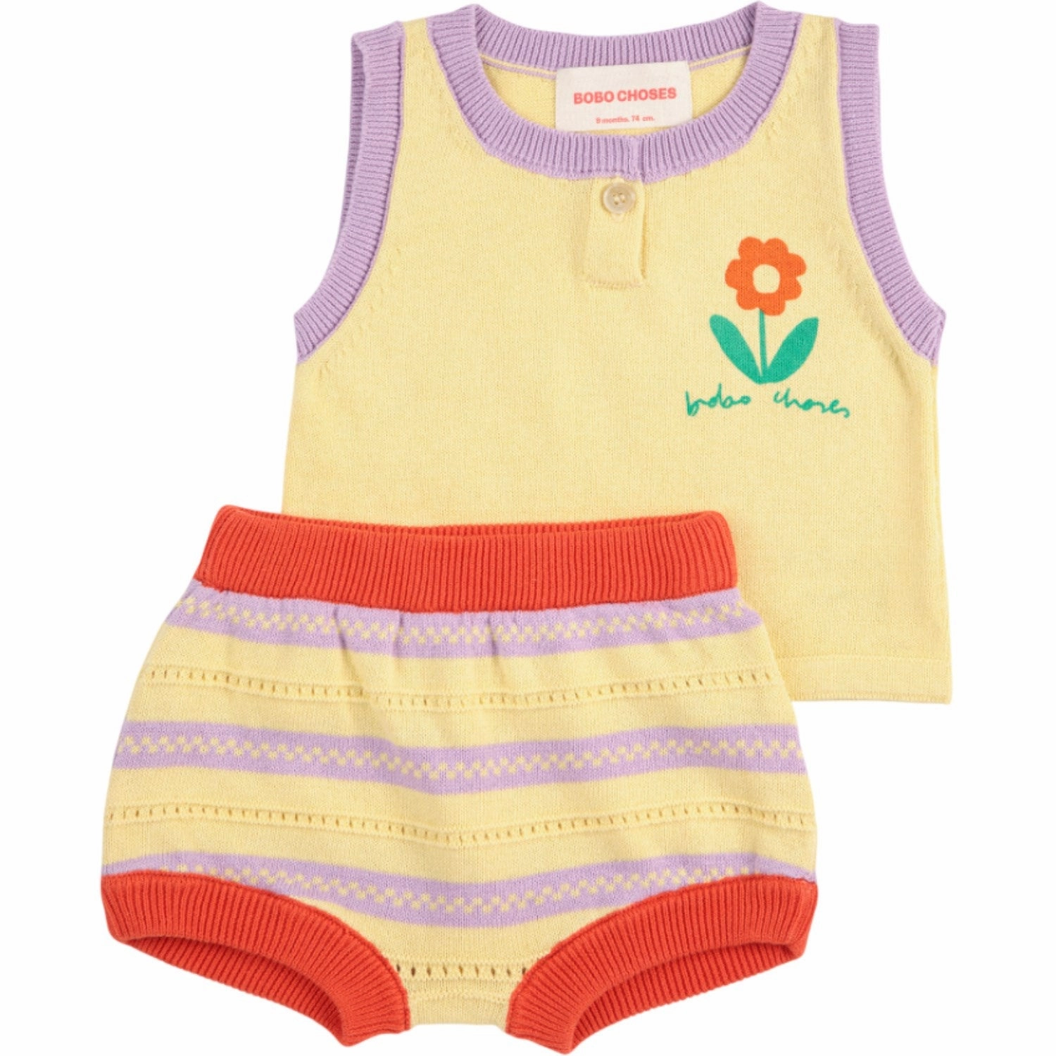 Bobo Choses Beige Flower Knitted Set Fastening Closure Thermal Regulating Fabric