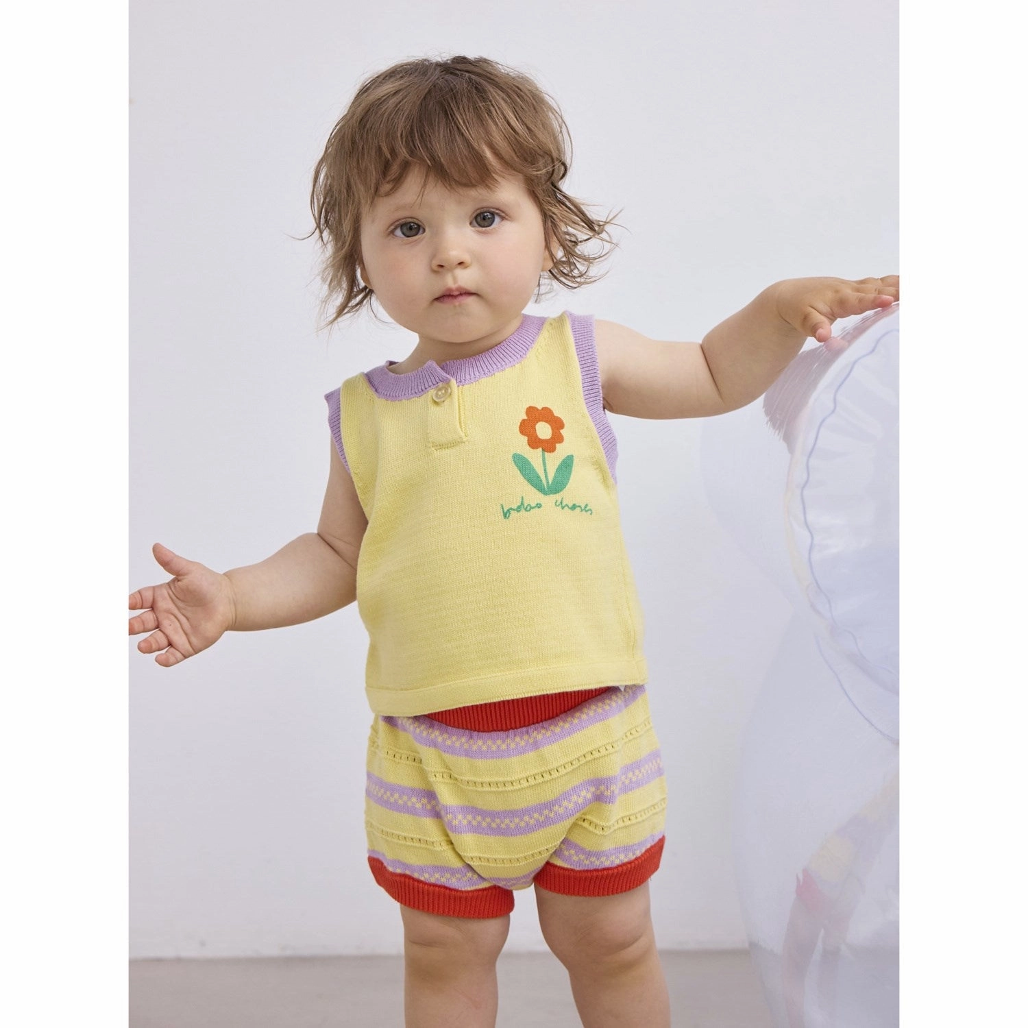 Bobo Choses Beige Flower Knitted Set Business Meeting Relaxed Armhole Cut