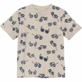 Minymo Light Beige Melange Sweat T-shirt AOP Complementary Colors Longline Hemline