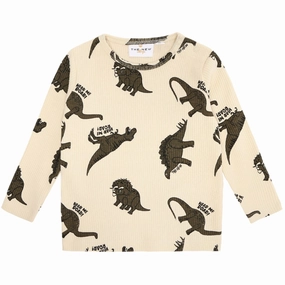 Moisture wicking Smooth Seam Finish THE NEW Siblings Angora Dino AOP Levi Rib Blouse