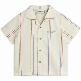 Ruffle Edge Mini Rodini Offwhite Stripe Y/D Woven T-shirt