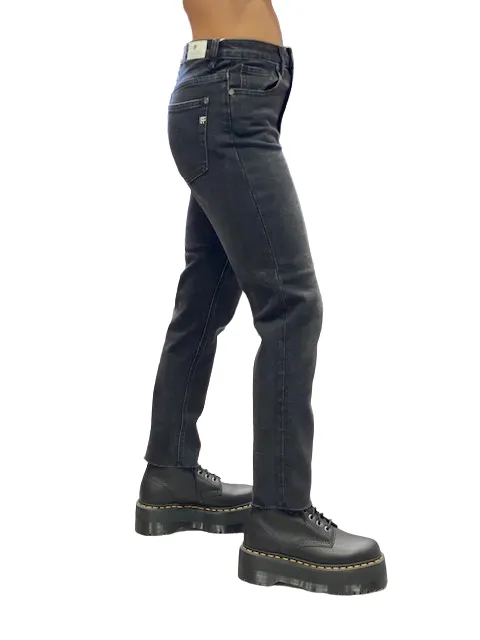 Griffai Pantalone Jeans da donna Mom Sfrangiato DGF2012 black Ultra Soft