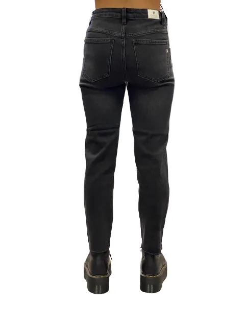 Griffai Pantalone Jeans da donna Mom Sfrangiato DGF2012 black Comfort waistband