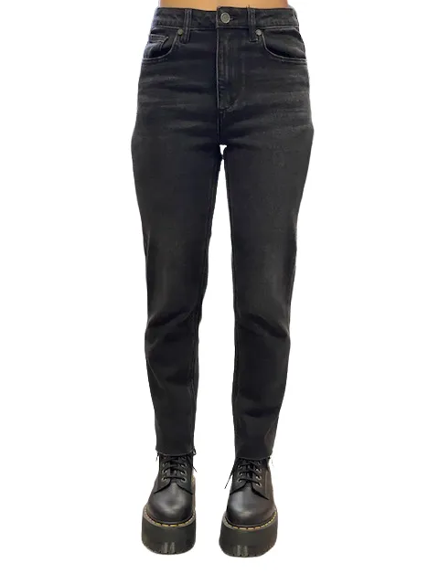 Griffai Pantalone Jeans da donna Mom Sfrangiato DGF2012 black Tailored Fit Stretchy Waist