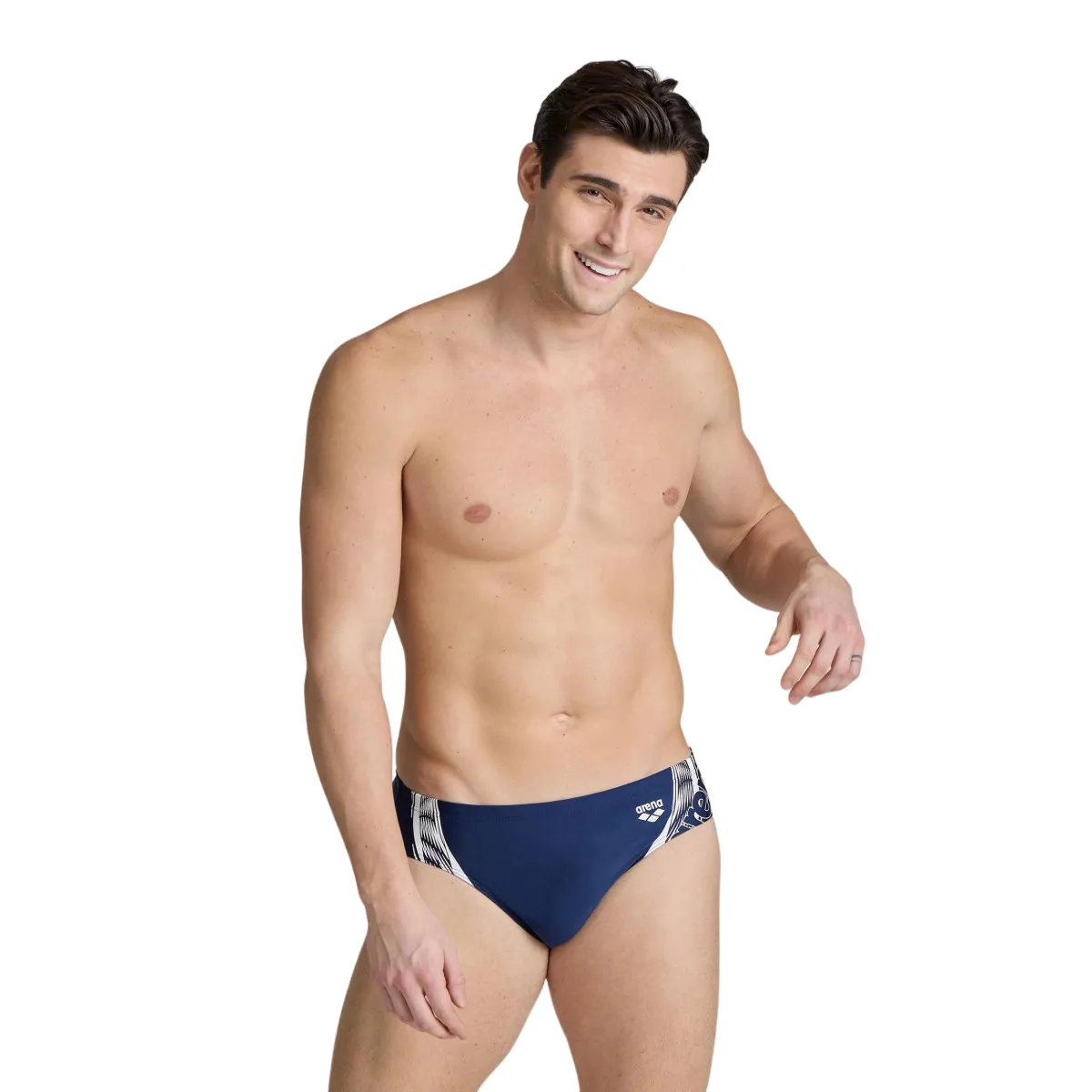 Arena Costume slip da uomo da piscina Briefs Graphic 005536 710 blu-bianco Wrinkle-Free
