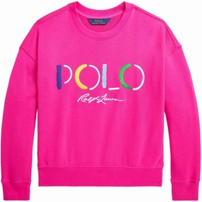 Polo Ralph Lauren Girls Sweatshirt Bright Pink Hooded Design stress relief