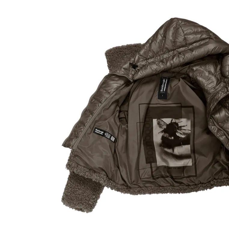 foldable suitable for casual gatherings Bomboogie cappotto corto con cappuccio in Sherpa Fleece da donna JW8196TSFC4 148 bronzo