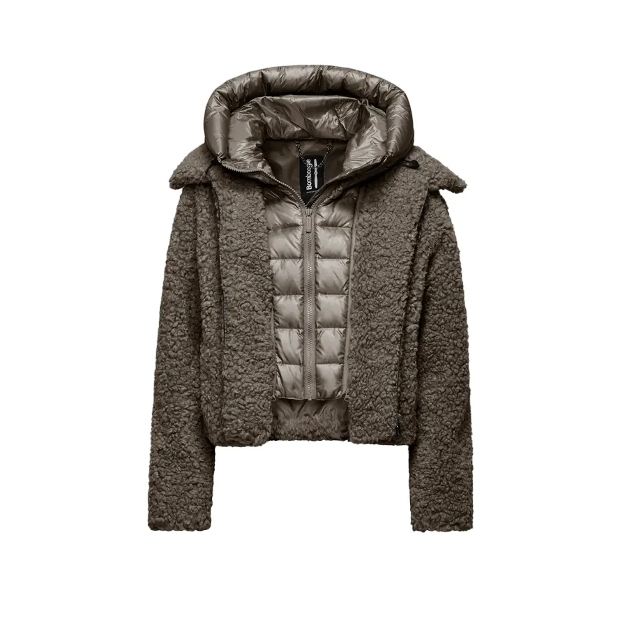 Bomboogie cappotto corto con cappuccio in Sherpa Fleece da donna JW8196TSFC4 148 bronzo Ribbed Cuffs