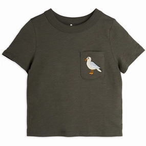 Mini Rodini Black Seagull Embroidery T-Shirt Comfortable Touch Chilly Day Style