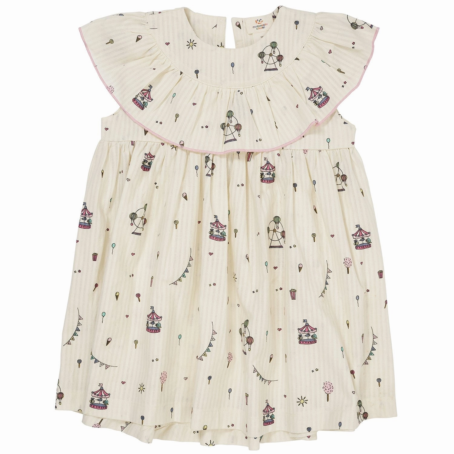 Pure Tone Easy Mood COPENHAGEN COLORS Cream Tivoli Print Dress W. Frill