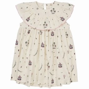 Pure Tone Easy Mood COPENHAGEN COLORS Cream Tivoli Print Dress W. Frill