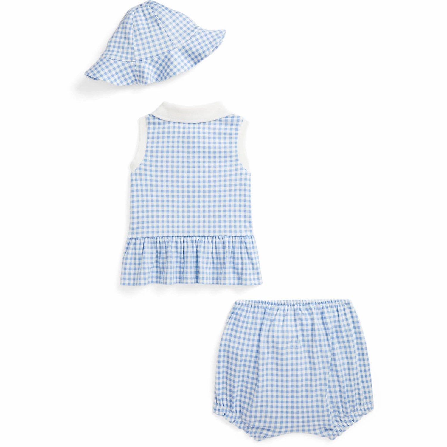 Ventilated Back Panels Breathable fabric construction Ralph Lauren Baby Blue Baby Gingham W/ Nevis Shorts Set