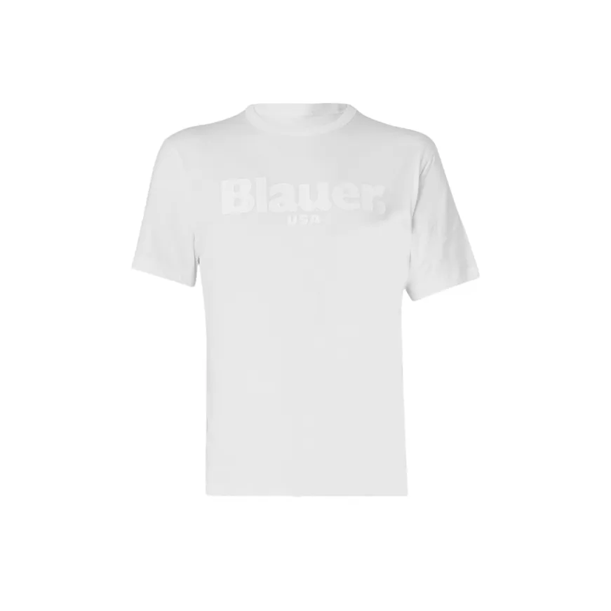 Blauer maglietta manica corta da uomo con logo avanti Bourne 25SBLUH02191 004547 100 bianco Soft Fabric