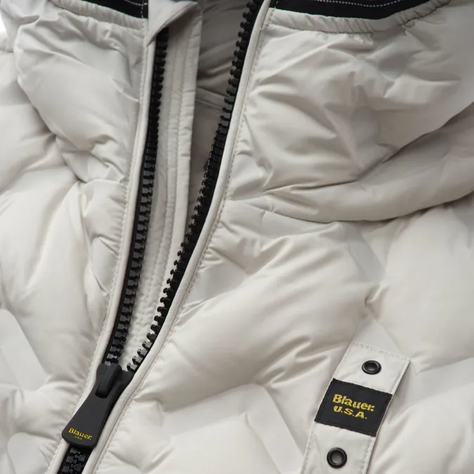 Blauer piumino con cappuccio da uomo nastrato ad angoli Pier 24WBLUC03125-006952 129 bianco suitable for sunny days Full Length Front Zipper