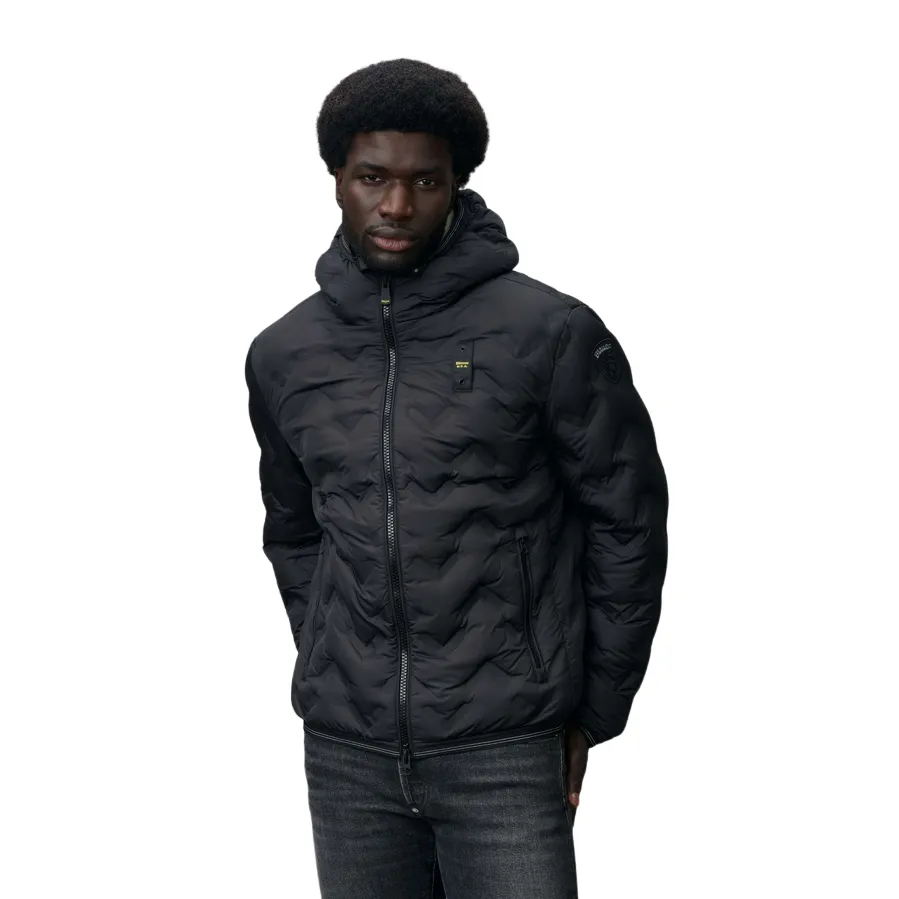 Non Bulky Silhouette Collared Blauer piumino con cappuccio da uomo nastrato ad angoli Pier 24WBLUC03125-006952 999 nero