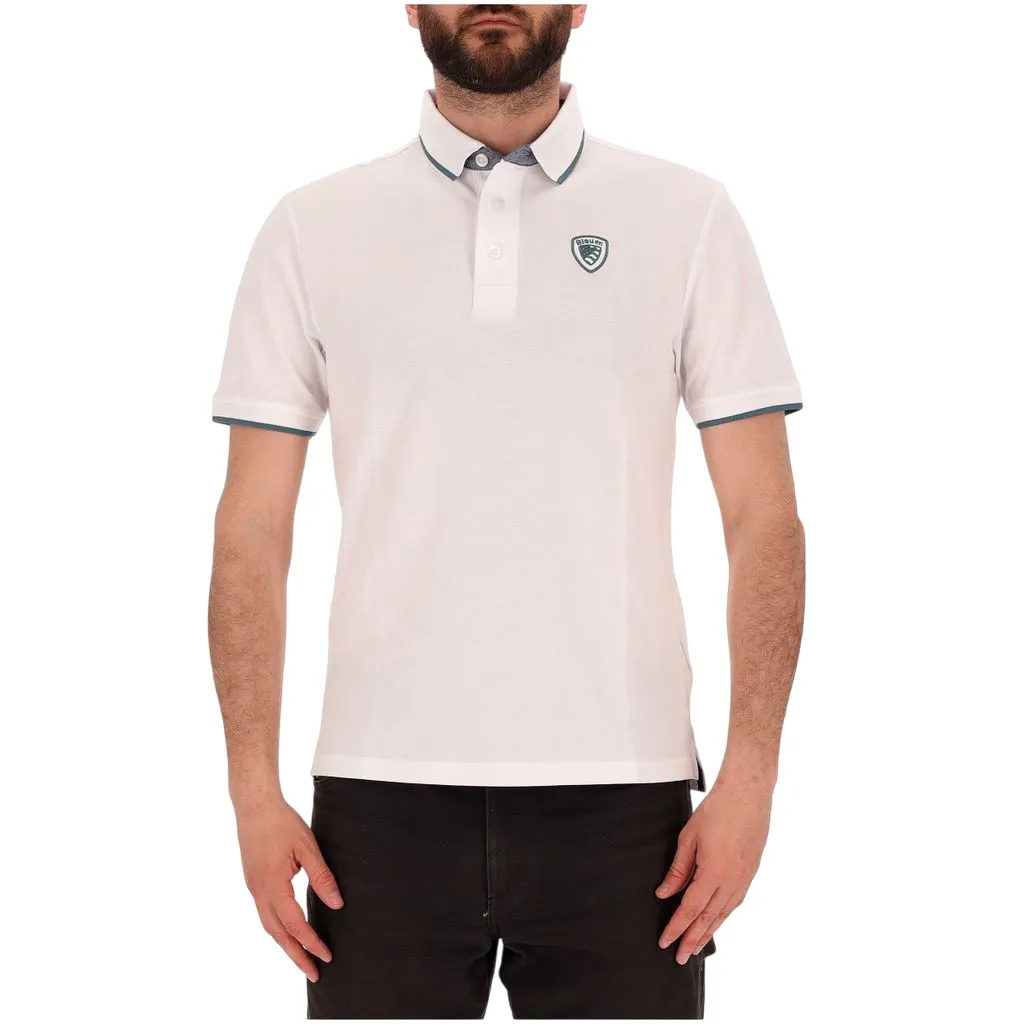 Blauer polo manica corta da uomo con con profilo in contrasto Damon 25SBLUT02310 006817 100 bianco Classic Neckline Quick-Dry Fabric